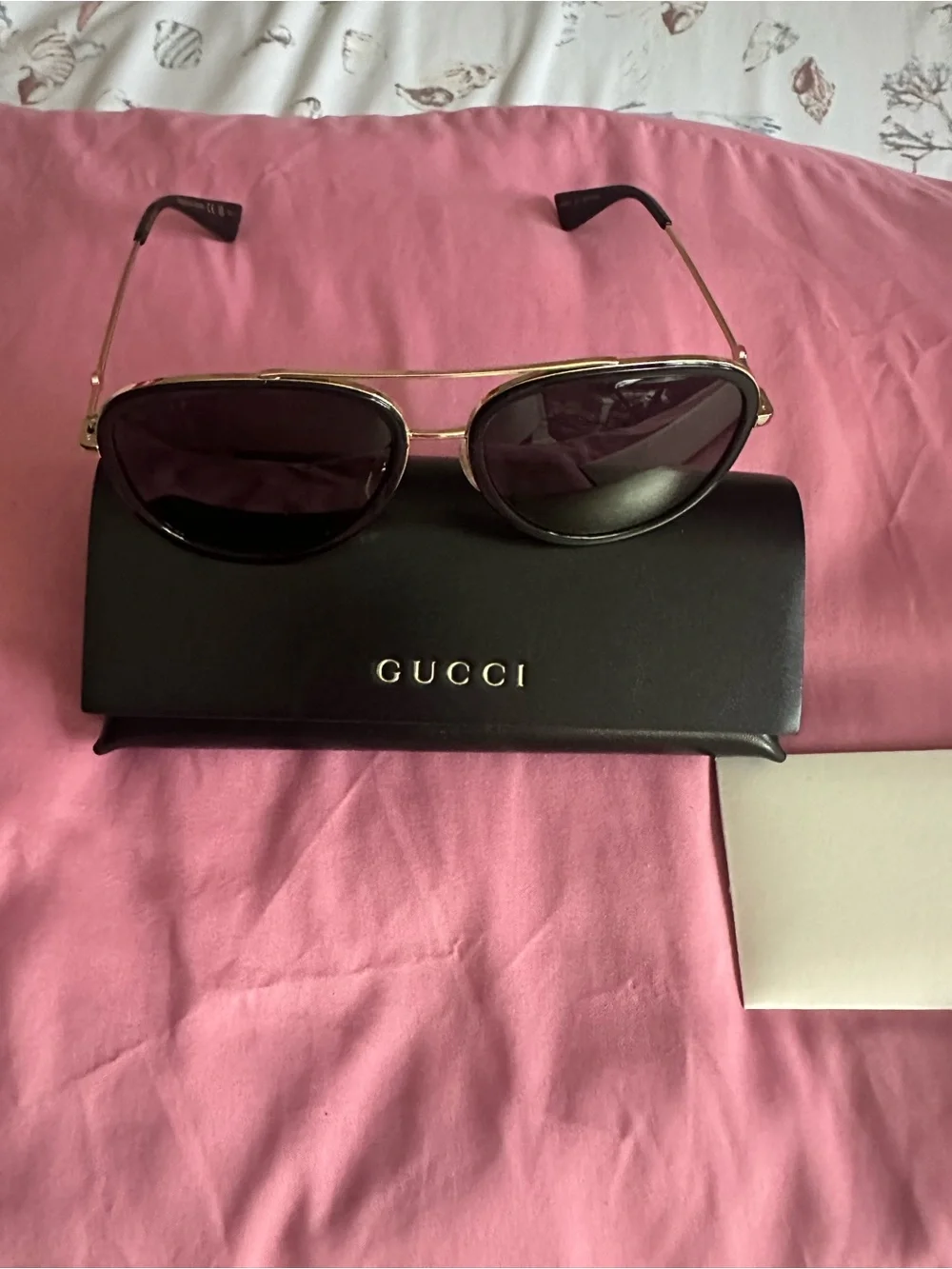 New Gucci  glases Black Leather Eyewear Case with Gold Logo,57mm